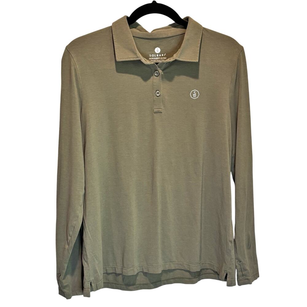Solbari Olive Green UPF 50+ Long Sleeve Polo Shirt - size Large
